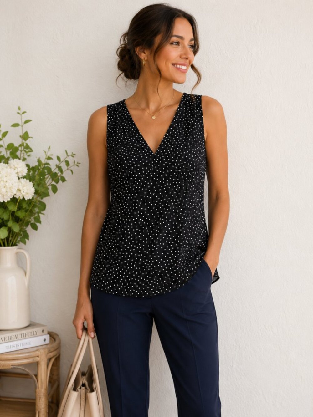 Maeve Anthropologie Black Heart Print Sleeveless Romantic Blouse Size Small